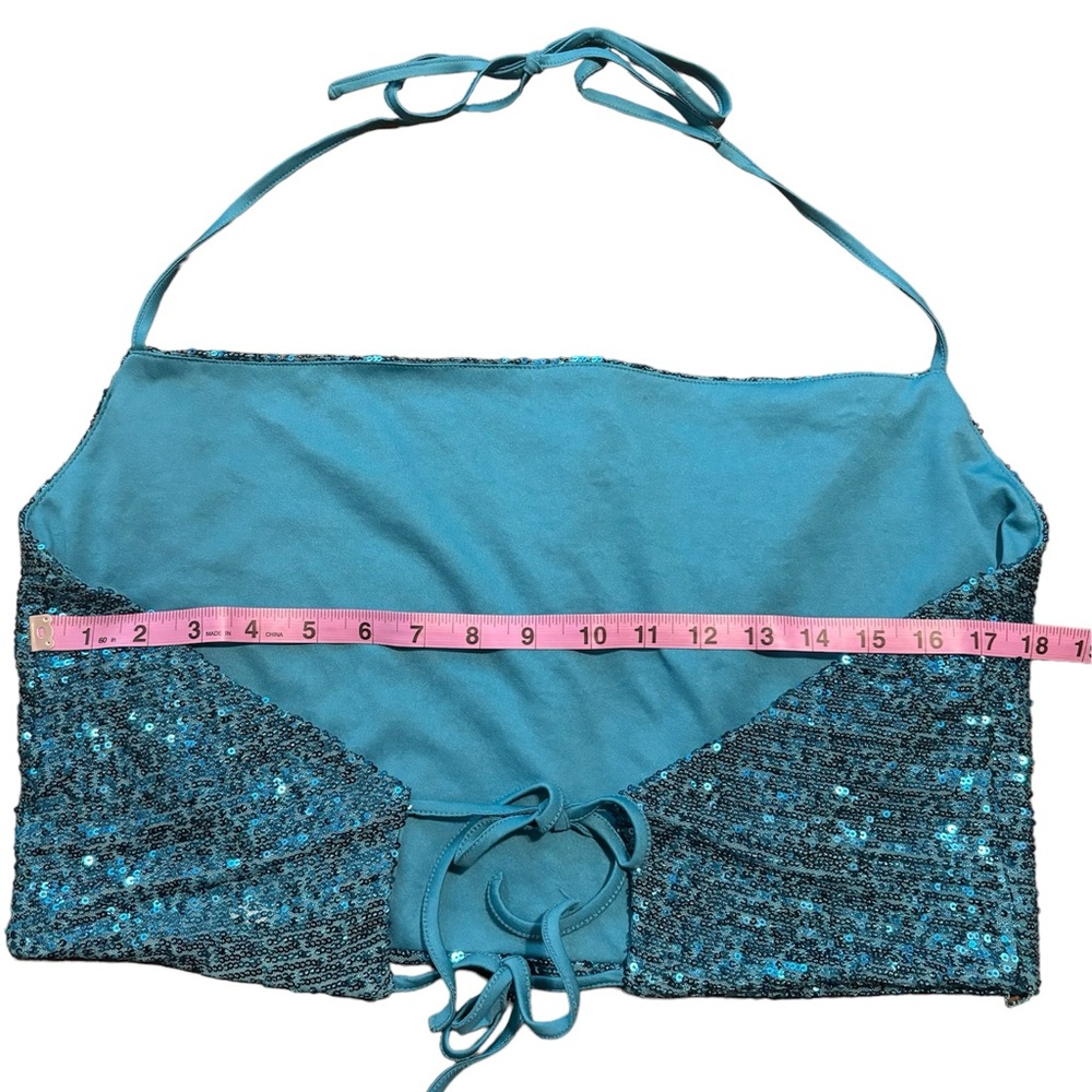 Wild Fable Sequin Halter Crop Top - Size M Turquoise Blue - Picture 3 of 6